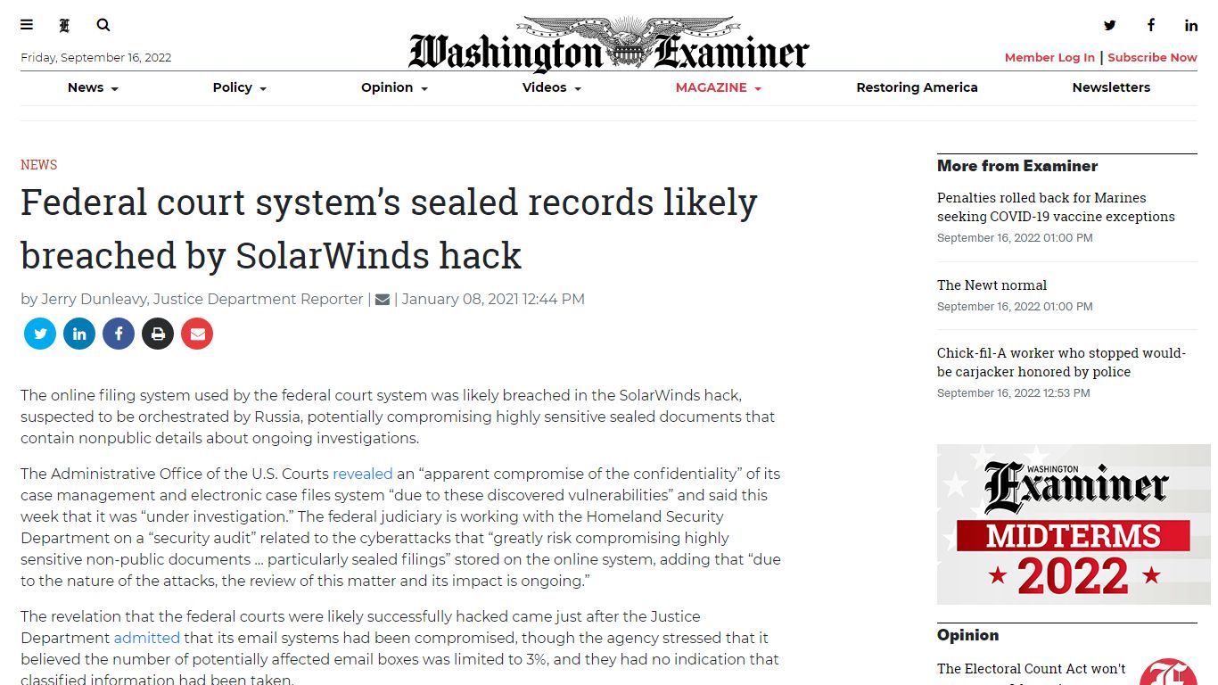 Federal court system’s sealed records likely breached by SolarWinds ...